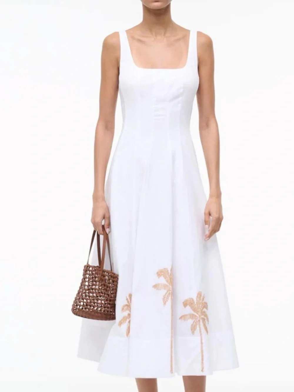 STAUD White Palm-Embroidered Midi Dress - Picture 7 of 7